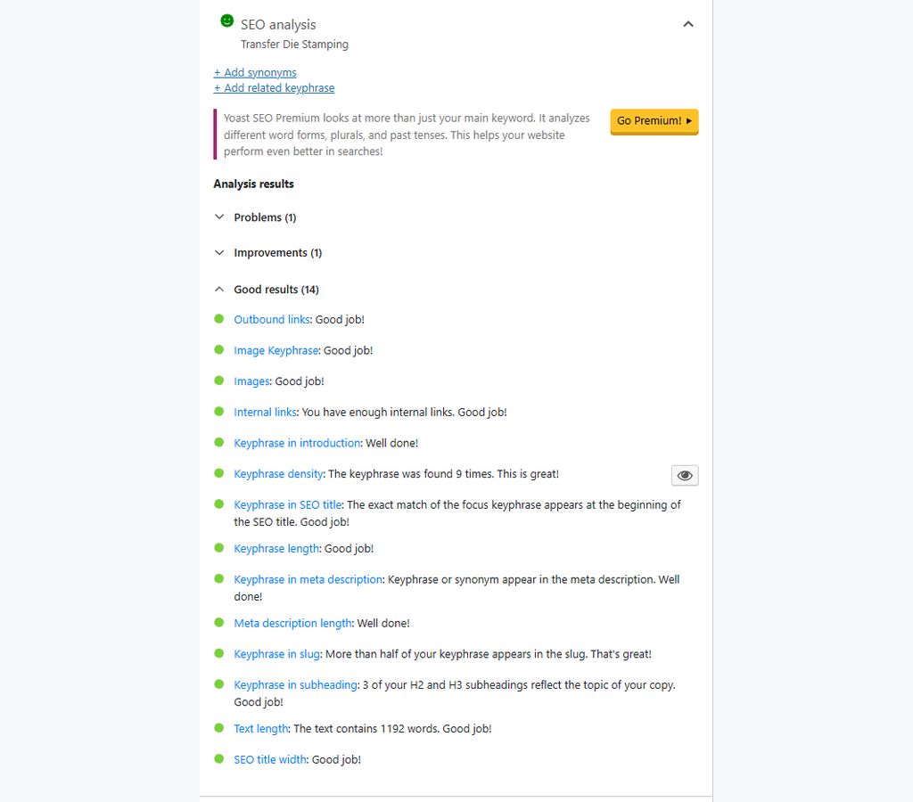 写 seo 文章的技巧 - YoastSEO 分析全绿界面